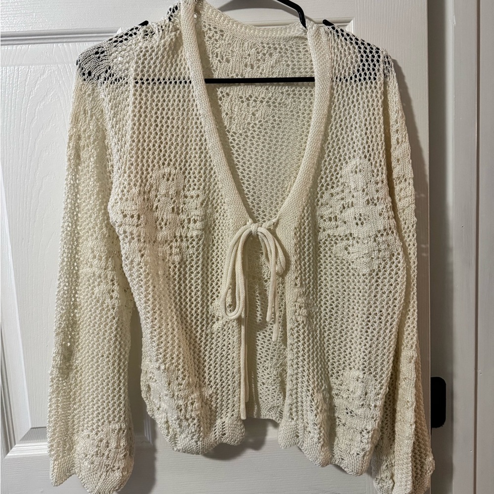 SHEIN Cream Open-Knit Cardigan